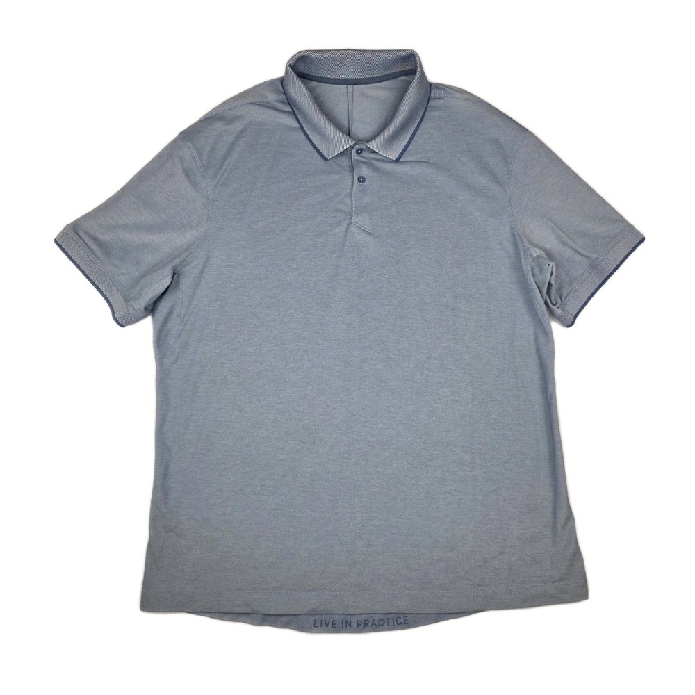 Lululemon Polo Shirt Mens XL Blue Short Sleeve Live In‎ Practice Logo Vintage